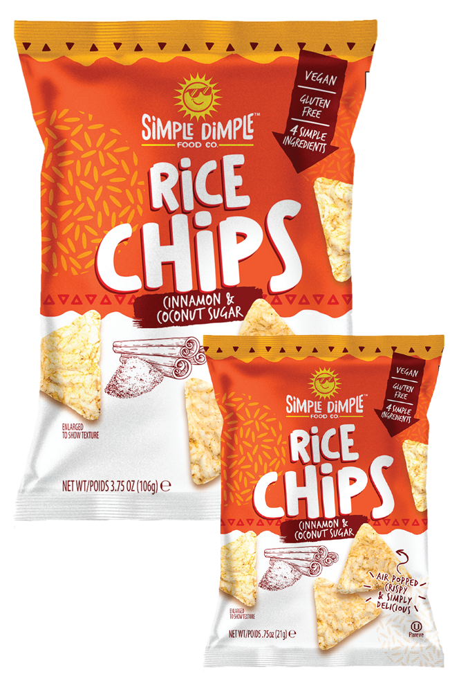 Simple Dimple Rice Chips – Cinnamon & Coconut Sugar (3.75oz and .75oz bags)